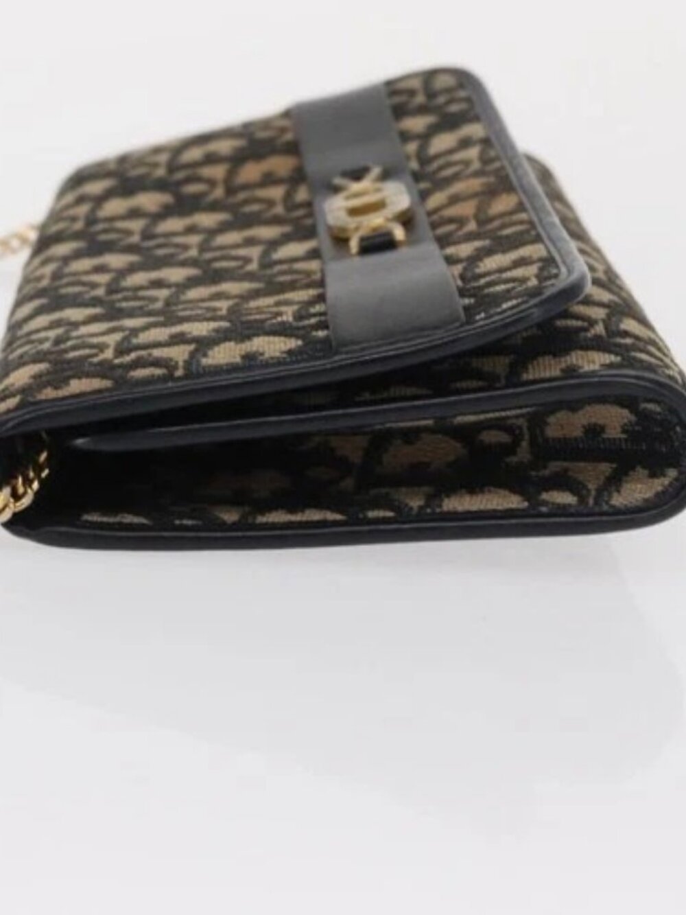 Christian Dior Trotter Canvas Chain Shoulder Bag Navy Gold Auth 162506A - Picture 4 of 16